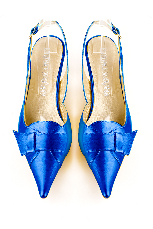 Electric blue women's slingback shoes. Pointed toe. Medium spool heels. Top view - Florence KOOIJMAN